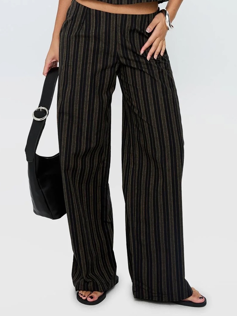 Princess Polly Black and Brown Striped Wide-Leg Pants